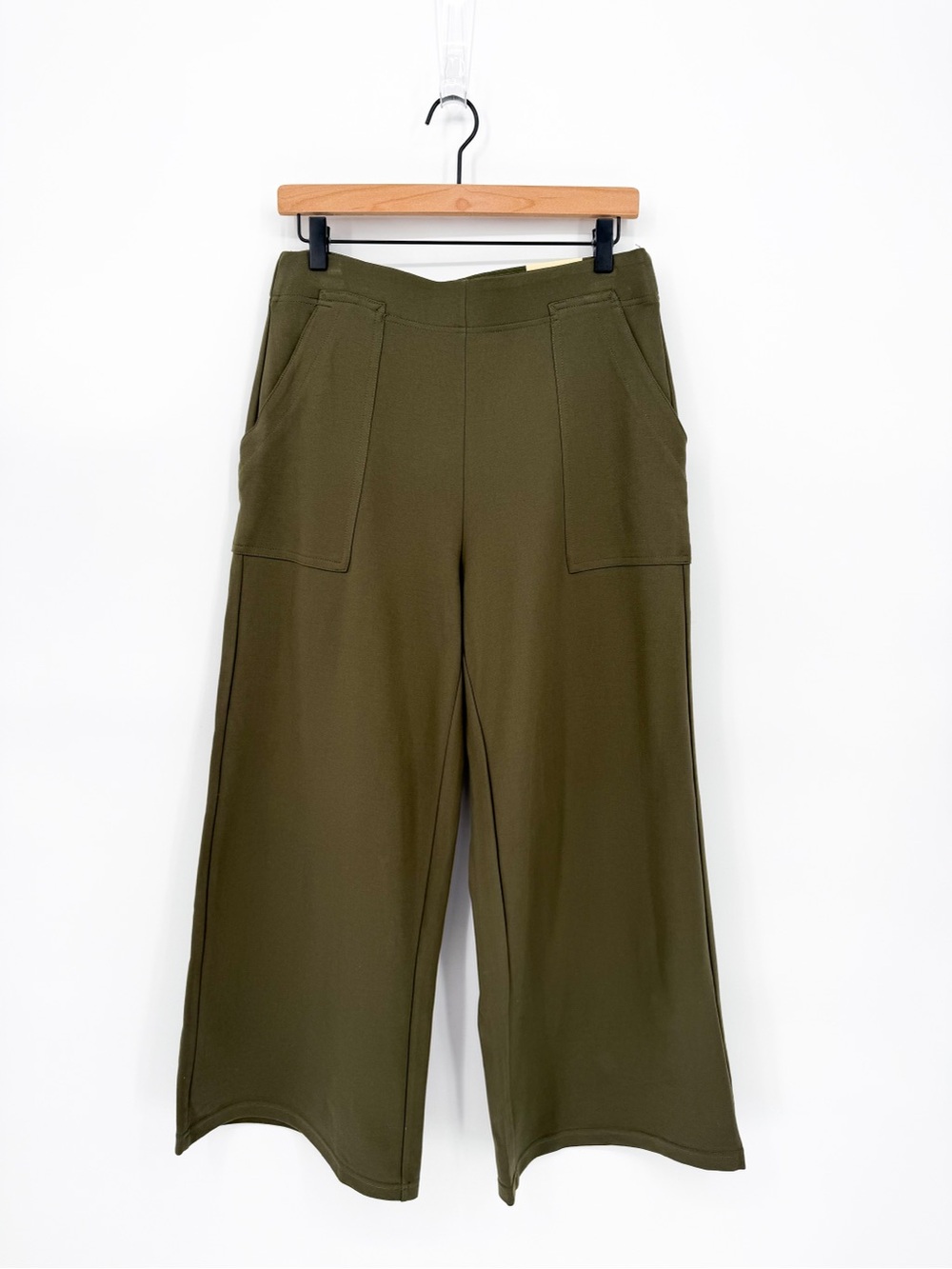 NWT Max Studio Green Cropped Wide Leg Trousers Elastic Waist Pull On Large
